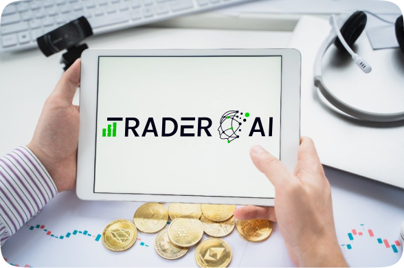 Application Trader AI présentée sur tablette avec cryptos